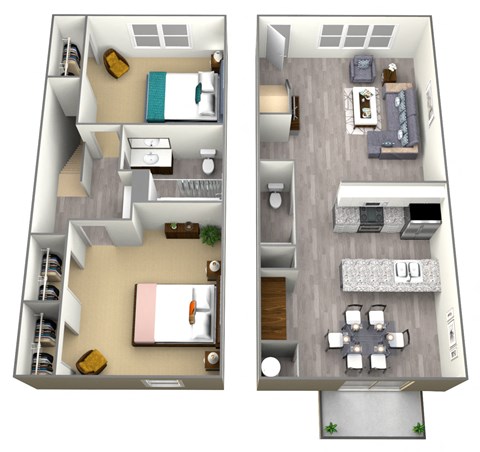 Floor plan for 2 beds, 1.5 baths, 1084 sqft